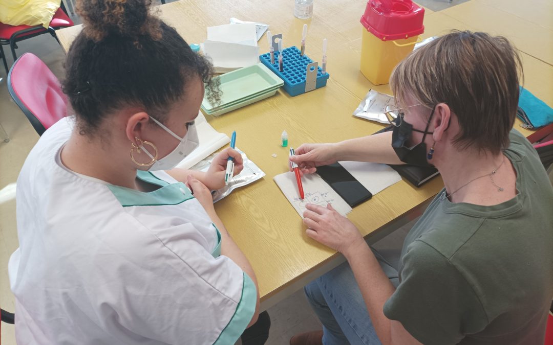 Pose de transfusion sanguine en situation simulée